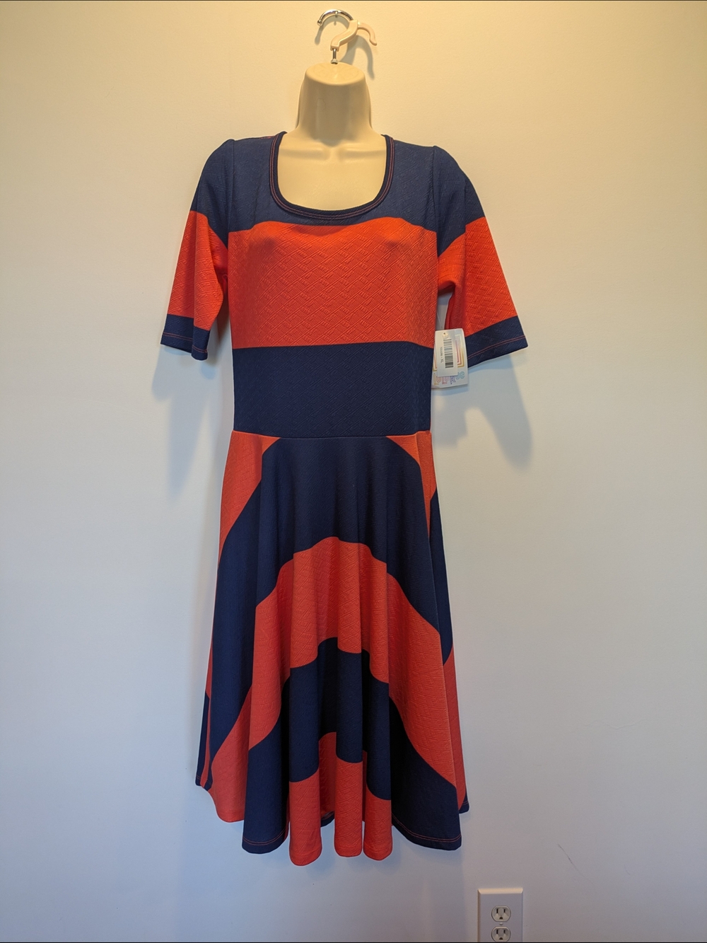 LuLaRoe Nicole Navy and Orange Striped Dress Size XL